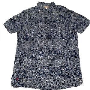 Koto Navy Blue & White Geometric Print Button-Down Shirt - Men's Small